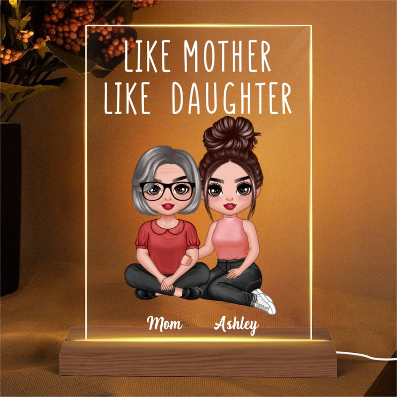 Embracing Doll Mom Daughters Sitting Like Mother Like Daughter Personalized Rectangle Acrylic Plaque LED Night Light