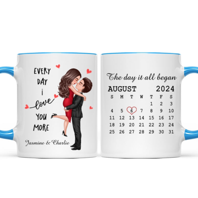 Everyday I Love You More Couple Hugging Kissing Calendar Keepsake  Gift Personalized Mug