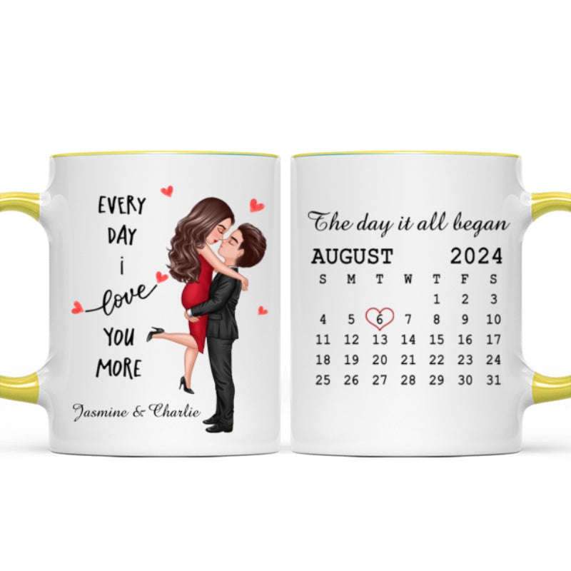 Everyday I Love You More Couple Hugging Kissing Calendar Keepsake  Gift Personalized Mug