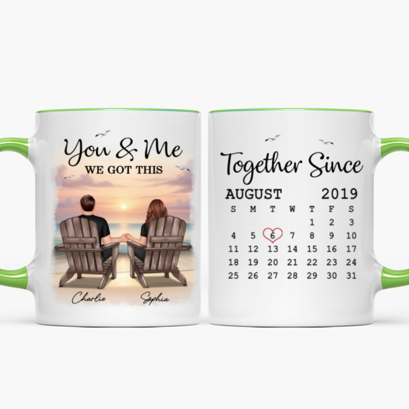 Eternal Sunset Beach Couple Back View Anniversary Calendar Personalized Mug,  Gift, Anniversary Gift For Him, For Her