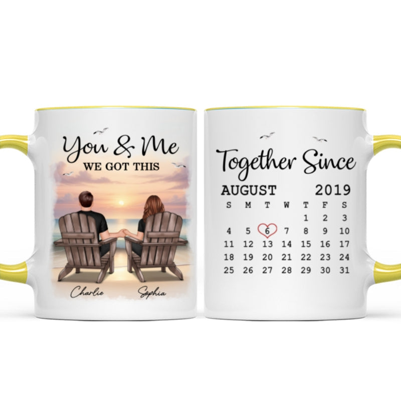 Eternal Sunset Beach Couple Back View Anniversary Calendar Personalized Mug,  Gift, Anniversary Gift For Him, For Her