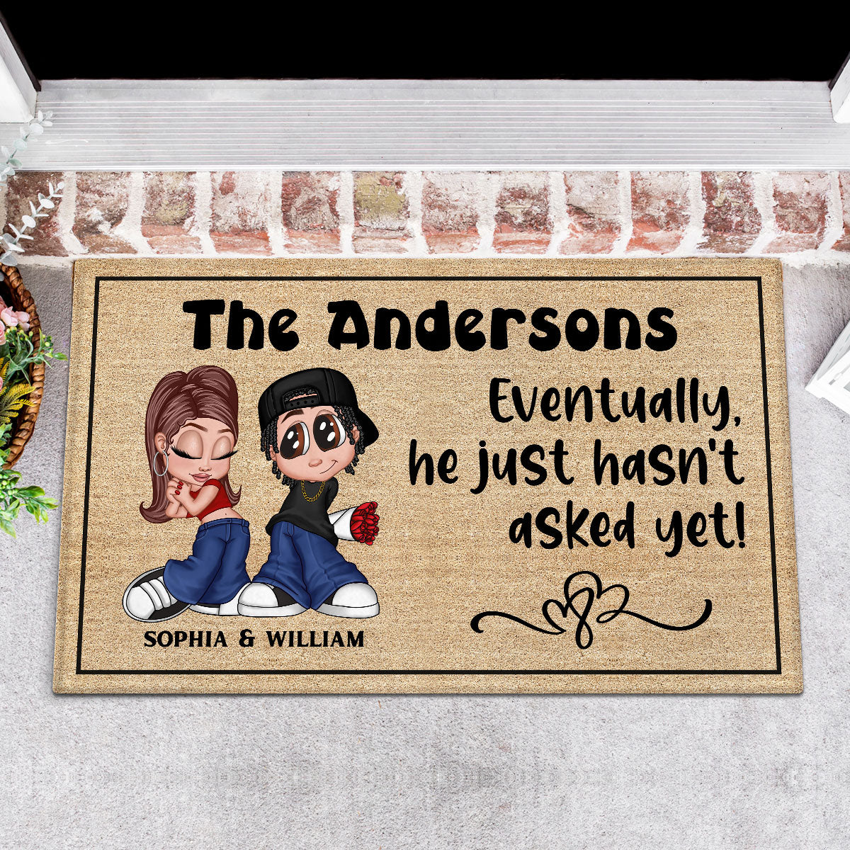 Eventually He Hasn¡®t Asked Yet Y2K Couple Funny Housewarming Gift Personalized Doormat