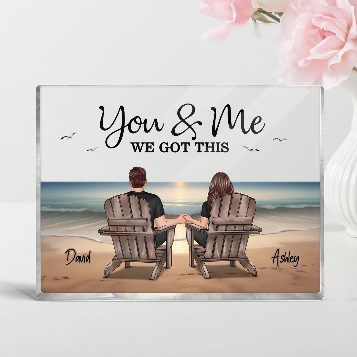 Eternal Beach Landscape Couple Sitting Personalized Rectangle Acrylic Block Plaque, Heartfelt Gift For Couple, For Him, For Her, Boyfriend, Girlfriend, Husband, Wife