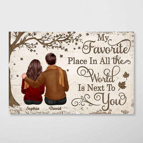 Embracing Couple Sitting Under Tree Personalized Horizontal Poster, Valentine¡®s Day Gift For Him, For Her